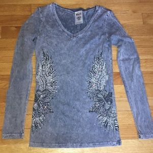 Vocal long sleeve shirt with jeweled embellishment